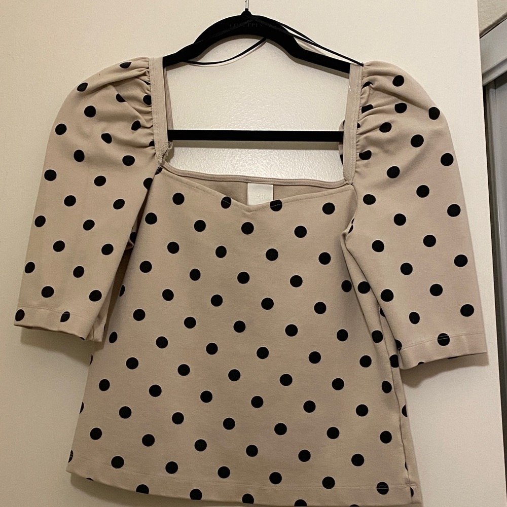 H&M Black Polka Dot Cream Blouse